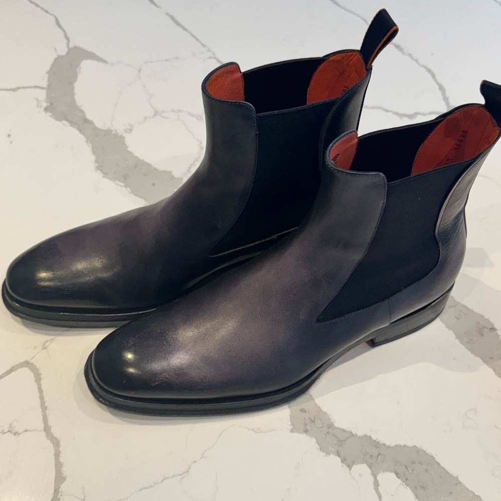 SOLD! Santoni Smoke Grey/Black Leather Chelsea Boots like new